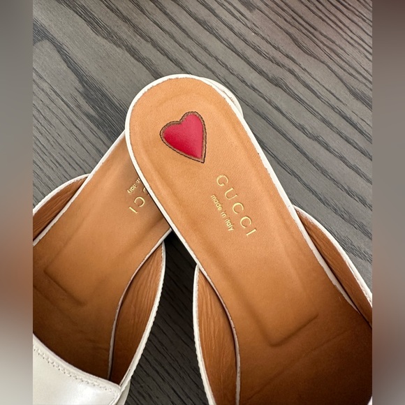 Gucci Off White GG Twins Web Leather Slide Mules - Picture 4 of 5